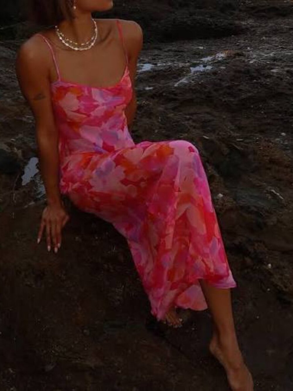 Rumored Vintage Slip Maxi Dress - Watercolor Pansy - Picture 1 of 6